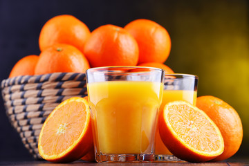 Glasses with freshly squeezed orange juice