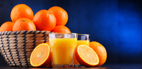 Glasses with freshly squeezed orange juice