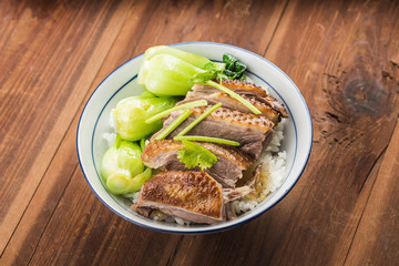 A bowl of stewed goose rice， Chaoshan specialty of Guangdong Province China