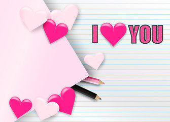 Happy Valentine day background. Design with heart and stationary . Write confess love on paper. pink background, Vector.