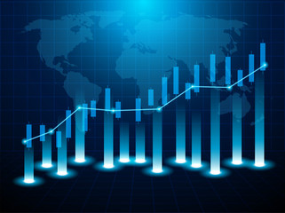 Stock market and exchange of world. Candle stick graph chart of stock market investment trading. blue background. Vector.