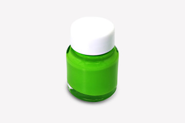 Green watercolor paint bottle isolated on white background with clipping path.