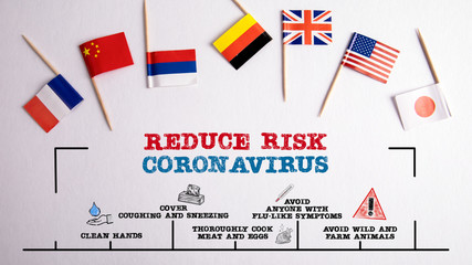 Fototapeta na wymiar Reduce Risk Coronavirus. Symptoms, hygiene, cooking, wildlife and farm animals
