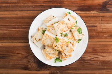 Turnip cake and xo sauce stir fried with tea，radish cake, turnip cake,
