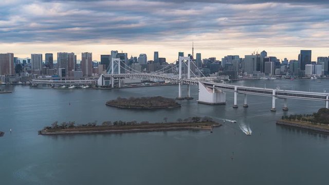 Odaiba Tokyo Rainbow Bridge sunset timelapse winter special light up day to night