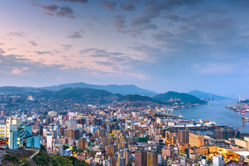 Nagasaki, Japan Cityscape at Dusk