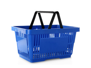 Color plastic shopping basket isolated on white