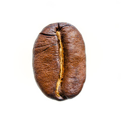 Brown coffee bean closeup isolated on white background, Clipping Path