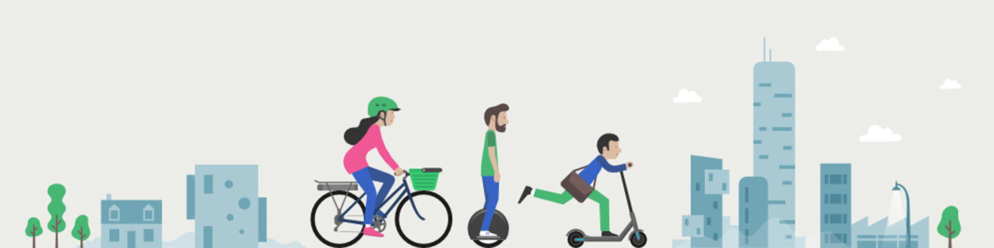 Trottinette, gyropode, v&eacute;lo &eacute;lectrique, mono-roue