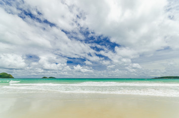 beautiful clear blue sea water on the beach paradise ocean. vacation background on summer in Thailand coast.