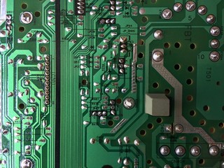 Part of a printed circuit board of a computer.