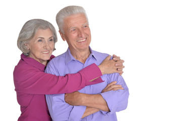 Portrait of happy senior couple posing isolated on white background