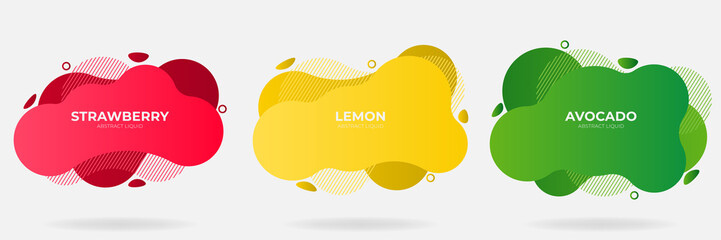 Set of Gradient Modern Abstract Liquid with stripes shape element vector banner. Flat design geometric red, yellow, green template. Element can be used for web and print design. EPS 10