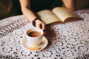 Coffee and book in cafe