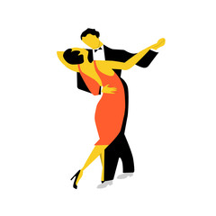 Vector dancers of the 20s. Retro Charleston design. Сouple in art deco  style dancing tango. Vintage party or thematic wedding invitation template.