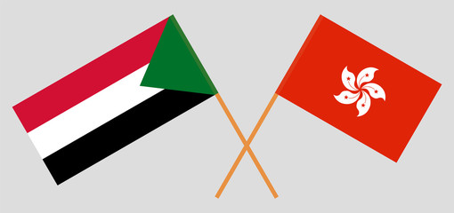 Crossed flags of Sudan and Hong Kong