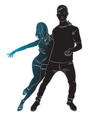 Silhouette of a guy and a girl dancing salsa