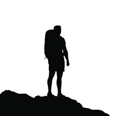 Silhouette of active man hiker with bacpack. Vector illustration. - 320325624