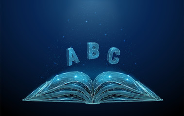Abstract open book with flying letters ABC