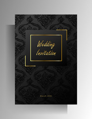 Wedding invitation design. Floral hand painted texture in black color. Vector 10 EPS.