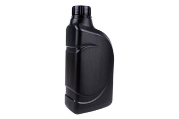 New black plastic oil canister isolated on white background with clipping path. Storage Tank. Canister for gasoline, diesel, gas. Plastic canister for technical liquids isolated over white