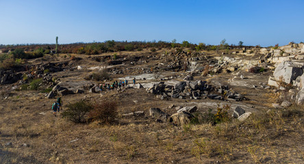 group of hikers in quarry