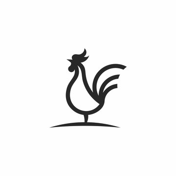 rooster chicken line outline monoline logo hipster retro vintage label vector icon illustration