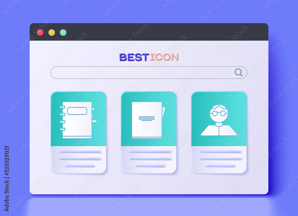 Poster set notebook, notebook and student icon. vector