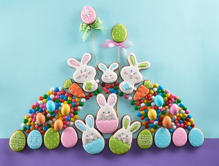 Colorful ginger cookies and chocolate balls.