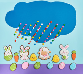 Glazed easter cookies and chocolate balls.