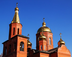 Fototapeta na wymiar Domes of the christian church against the sky