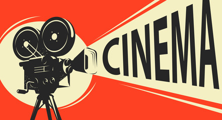 Movie camera retro. Cinema, movie poster vector - obrazy, fototapety, plakaty
