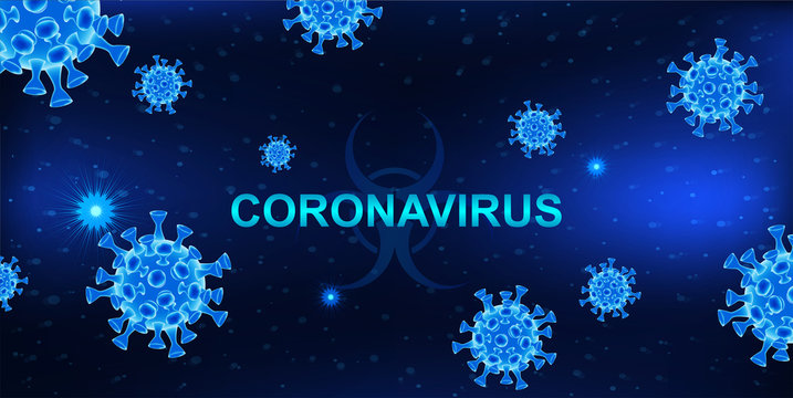 MERS-Cov (middle East respiratory syndrome coronavirus). Dark background with bacteria and the inscription coronavirus. 2019-nCoV concept. 3D elements. Vector illustration