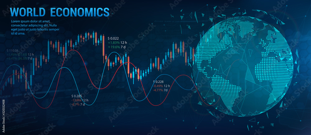 Poster earth globe with charts and graphics. modern world economic concept. abstract finance background. fi