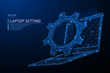 Abstract polygonal light design of laptop with cog gears