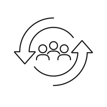 Personnel change line icon. People in round cycle symbol. Human resource concept. Vector illustration can be used for topics like rotation, HR, personnel, management