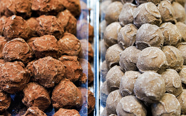 Selection of Swiss chocolate truffles. Mixed media.