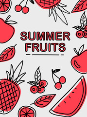 Painting of many types of red fruits.