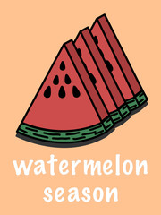 Three stacked red melon vector images.