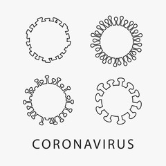 Vector set of coronavirus vector outline icons isolated on white background.