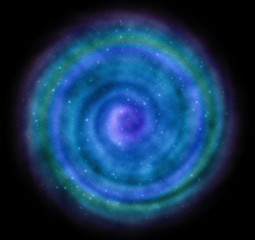Blue spiral galaxy floating in the cosmos illustration
