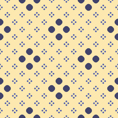Simple vector minimalist seamless pattern. Colorful polka dot geometric texture. Abstract minimal background with small circles, tiny dots, floral shapes. Yellow, blue and navy color. Repeat design