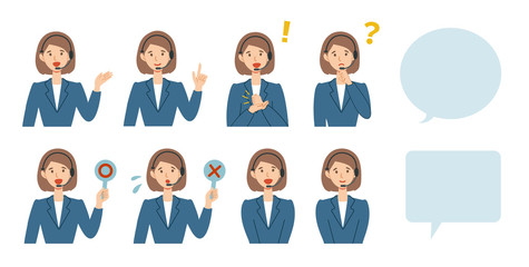 Businesswoman character in different poses set vector illustration