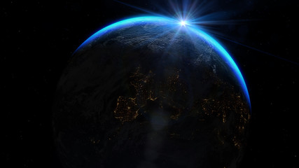 Earth view from space with sunrise. Elements of this image furnished by NASA.