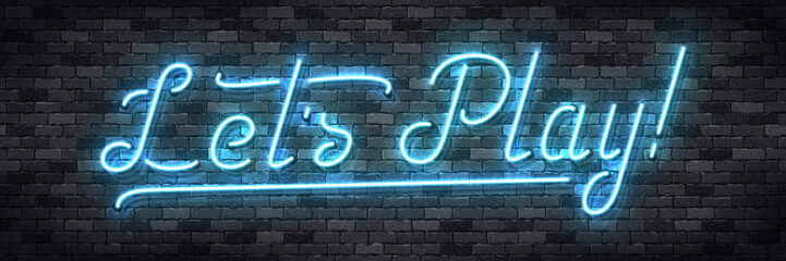 Fototapety  Wektor realistyczny neon na białym tle logo typografii Let& 39 s Play do dekoracji szablonu i pokrycia na tle ściany. Pojęcie gier.