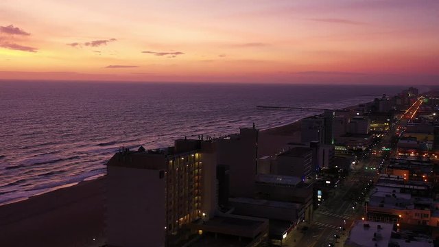 Aerial: Virginia Beach Captured at sunrise from aerial prospective