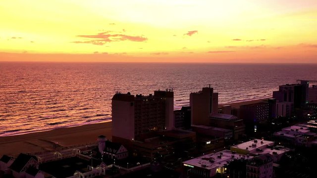 Aerial: Virginia Beach Captured at sunrise from aerial prospective