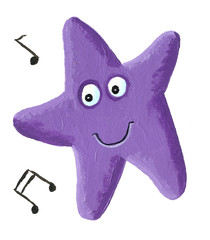 Funny purple singing star with music notes