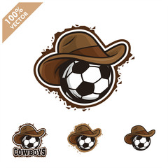 Soccer football ball with cowboy hat vector logo for club or team.