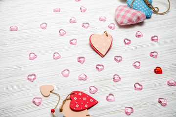 valentines day design pattern with love textile soft hearts.selective focus.